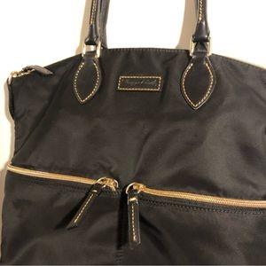 Black and Gold Canvas / Leather shoulder bag with strap